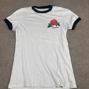 Rebel Soul Collective Ringer Tee – Rose Graphic “F It” – Size Small 1273